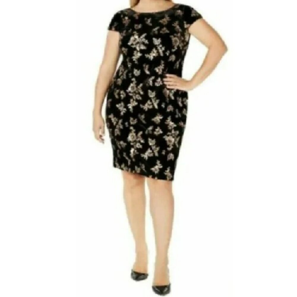 Calvin Klein Black Velvet Beaded Shift Dress Sz 20W